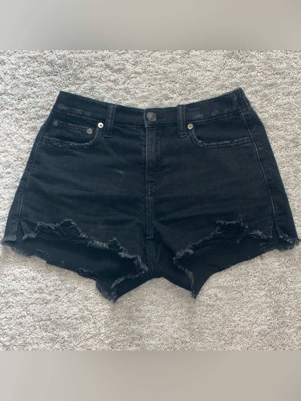 aerie Black Frayed High-Rise Denim Cutoff Shorts